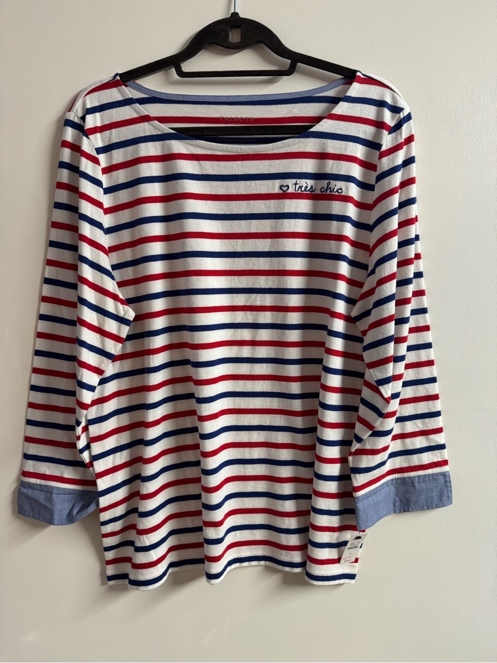 Talbots Striped Long Sleeve Tee - White, Red & Blue